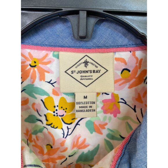 St Johns Bay Womens Floral Button-Down Shirt M 100% Cotton Long Sleeve Collared - Picture 4 of 6